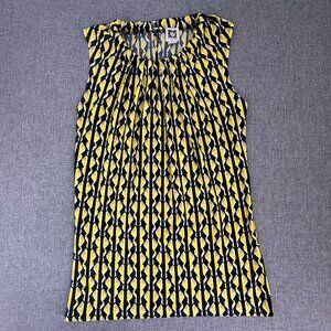 Anne‎ Klein n Sleeveless Blouse High Neck Top XS Yellow Black Stretch Pre-Owned